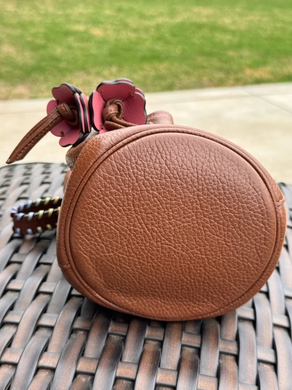 Coach Pebbled Leather Drawstring Bucket Bag Tea Rose petal wristlet pouch bag - Picture 9 of 10